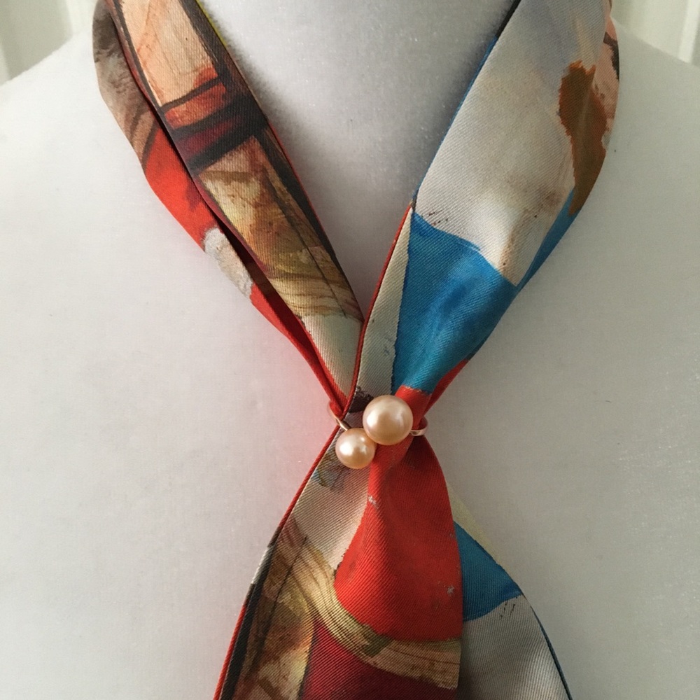 PACIFIC PEARLS NWOT AUTHENTIC ULURU MULBERRY SILK TWILLY SCARF WITH PEARL SCARF